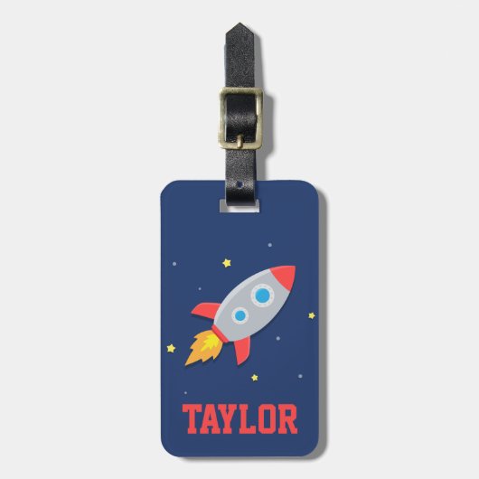 Kleurrijk raketschild, buitenruimte, voor kinderen bagagelabel (Voorkant verticaal)