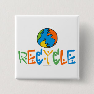 Kleurrijk Recyclen Vierkante Button 5,1 Cm