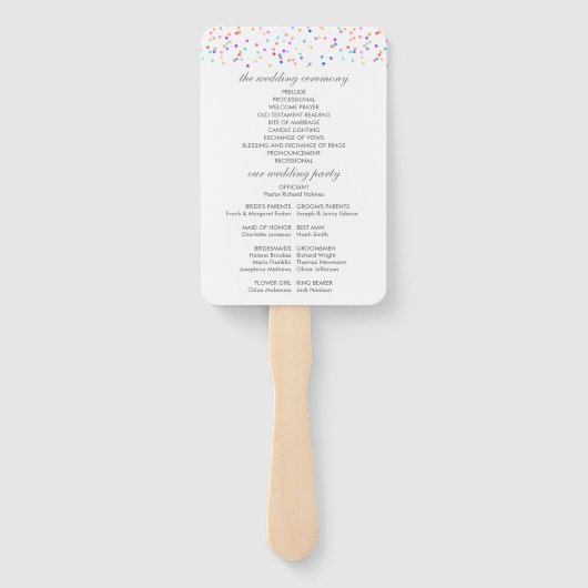 Kleurrijk Regenboog Confetti Trouwprogramma Handwaaier (Achterkant)