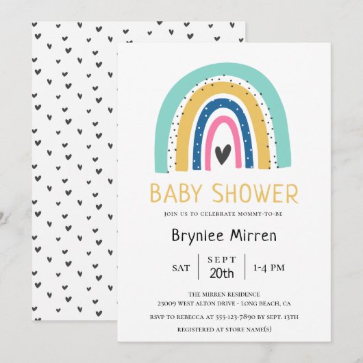 Kleurrijk regenboog, geïllustreerd Baby shower Kaart (Voorkant / Achterkant)