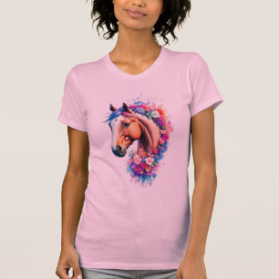 Kleurrijk Regenboog Paard Buste Wilde Bloem Aquare T-shirt