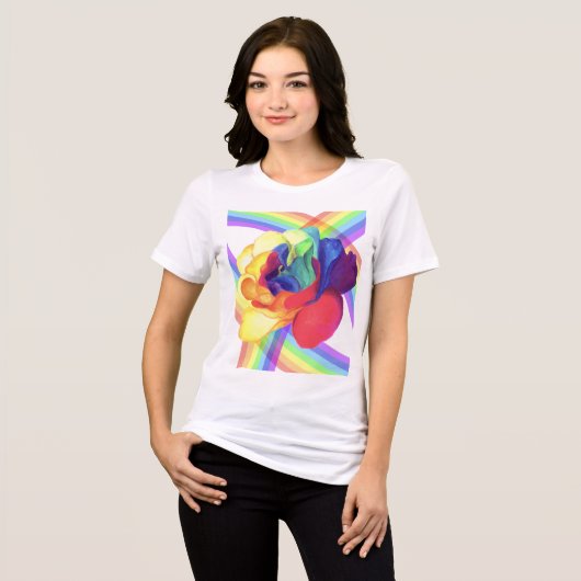 Kleurrijk regenboog Roos met Rainbow Arcs Design Tri-Blend Shirt (Voorkant volledig)