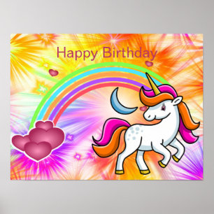 Kleurrijk, regenboog, Unicorn, Fireworks, Birthday Poster