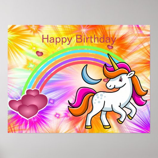 Kleurrijk, regenboog, Unicorn, Fireworks, Birthday Poster (Voorkant)