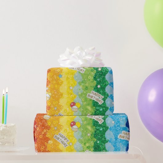 Kleurrijk regenboog verjaardagstaart inpakpapier (Feestgeschenken)