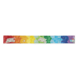 Kleurrijk regenboog verjaardagstaart inpakpapier satijnen lint