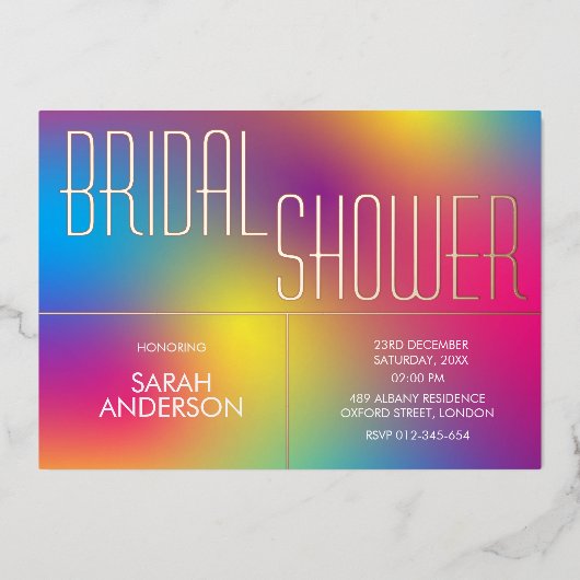 Kleurrijk regenboog Vrijgezellenfeest Folie Uitnodiging (Voorkant)