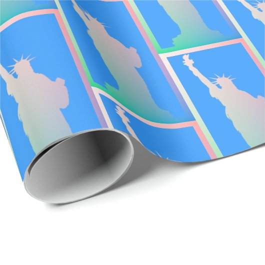 Kleurrijk Regenboog Vrijheidsbeeld New York Blauw Cadeaupapier (Rol Hoek)