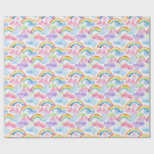 Kleurrijk regenboog-, wolk- en sterpatroon cadeaupapier