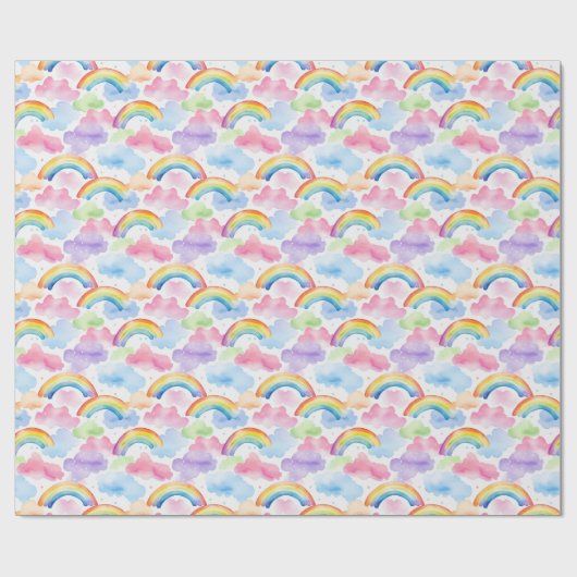 Kleurrijk regenboog-, wolk- en sterpatroon cadeaupapier (Vlak)