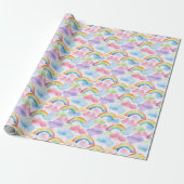 Kleurrijk regenboog-, wolk- en sterpatroon cadeaupapier (Uitgerold)