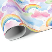 Kleurrijk regenboog-, wolk- en sterpatroon cadeaupapier (Rol Hoek)