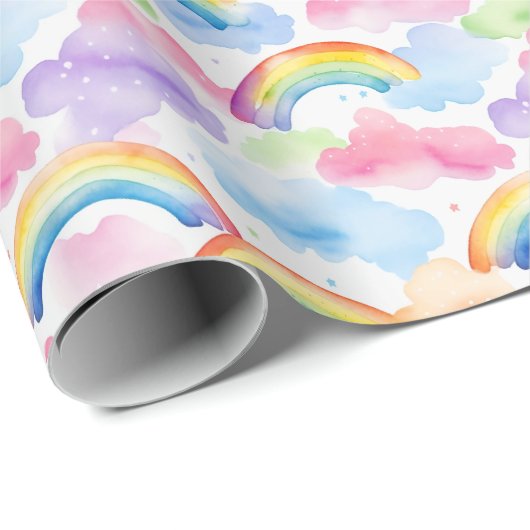 Kleurrijk regenboog-, wolk- en sterpatroon cadeaupapier (Rol Hoek)