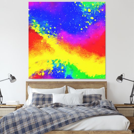Kleurrijk regenbooggeplatterd schilderpatroon canvas afdruk (Insitu (Slaapkamer))