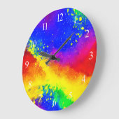 Kleurrijk regenbooggeplatterd schilderpatroon grote klok (Hoek)