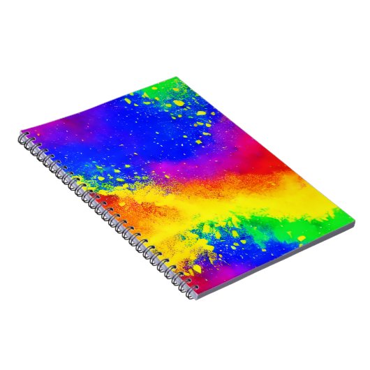 Kleurrijk regenbooggeplatterd schilderpatroon notitieboek (Rechterzijde)