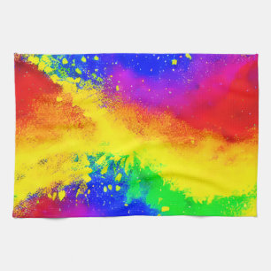 Kleurrijk regenbooggeplatterd schilderpatroon theedoek