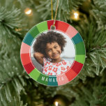 Kleurrijk regenboogkleurenwiel Kinder kerstfoto's Keramisch Ornament<br><div class="desc">Deze leuke foto-kerstversiering zorgt ervoor dat je je boom dit jaar opheldert! Het heeft een kleurrijk, handgeschilderd kleurenwiel in retrokleuren van rood, oranje rood, wazige roze, blauwgroen, knapperig groen en kalkgroen. Het is gemakkelijk om zich te personaliseren en bevat een fotomalplaatje op zowel de voor als de rug. Geweldig voor...</div>