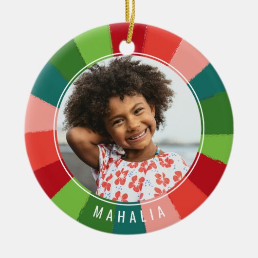 Kleurrijk regenboogkleurenwiel Kinder kerstfoto's Keramisch Ornament (Voorkant)