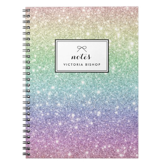 Kleurrijk regenbooglitterpatroon op maat notitieboek (Voorkant)