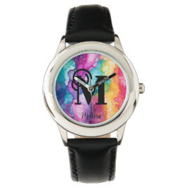 Kleurrijk regenboogmonogram horloge