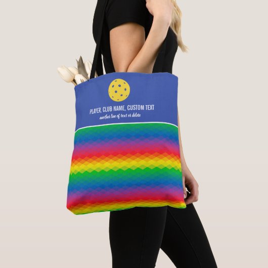 Kleurrijk regenboogpatroon Aangepaste Pickleball P Tote Bag (Dichtbij)