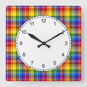 Kleurrijk regenboogpatroon vierkante klok