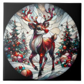 Kleurrijk rendier in een grillig winterbos tegeltje (Voorkant)