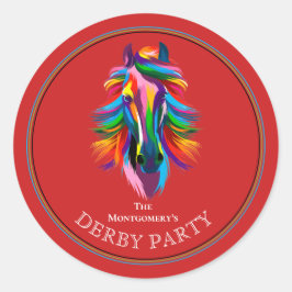 Kleurrijk Renpaard Derby Feest Rood Ronde Sticker
