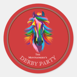 Kleurrijk Renpaard Derby Feest Rood Ronde Sticker