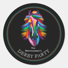 Kleurrijk Renpaard Derby Feestje Zwart Ronde Sticker