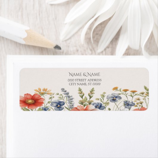 Kleurrijk Retouradreslabel met wilde bloemen Etiket