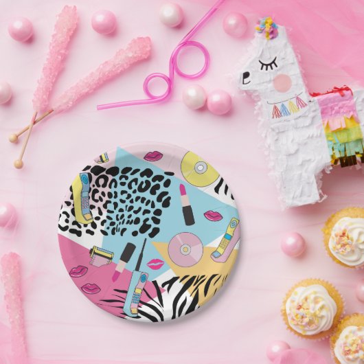 Kleurrijk Retro 1990's Nineties Patroon Papieren Bordje (Feest)