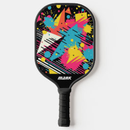 Kleurrijk Retro 80's Spatpatroon Monogram Naam Pickleball Paddle