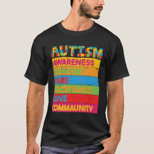 Kleurrijk Retro Autisme Bewustzijn Steun Zorg Aanv T-shirt