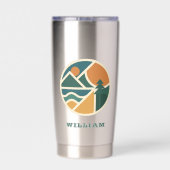 Kleurrijk Retro Bergavontuur Kamperen Geïsoleerde Drinkbeker (Achterkant)