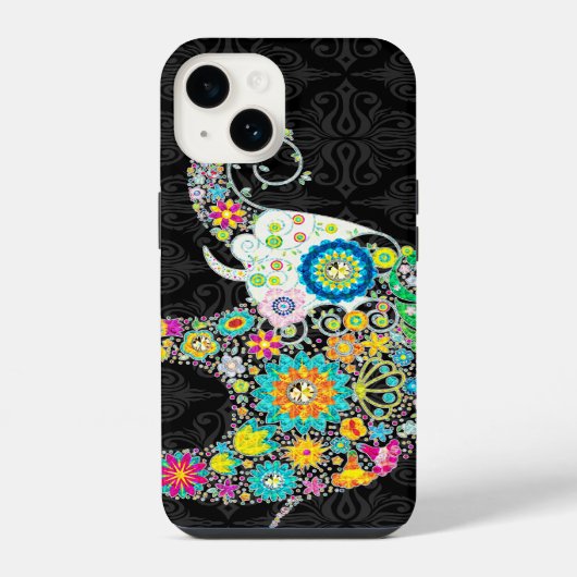 Kleurrijk Retro Bloem Olifant Ontwerp iPhone Hoesje (Achterkant)