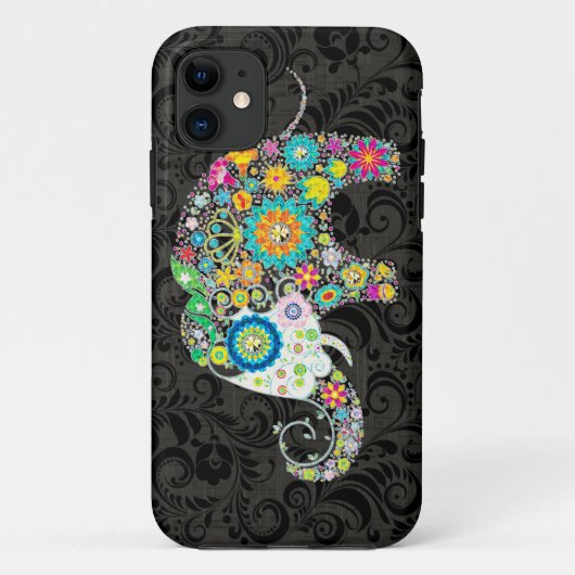 Kleurrijk Retro Bloemen Olifant Design Case-Mate iPhone Case (Achterkant)