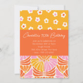 Kleurrijk Retro Bloemen Sinaasappel 50ste Verjaard Kaart (Voorkant)