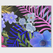 Kleurrijk Retro Bloemen Varen Botanisch Blad Cadeaupapier (Vlak)