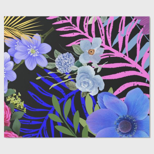 Kleurrijk Retro Bloemen Varen Botanisch Blad Cadeaupapier (Vlak)