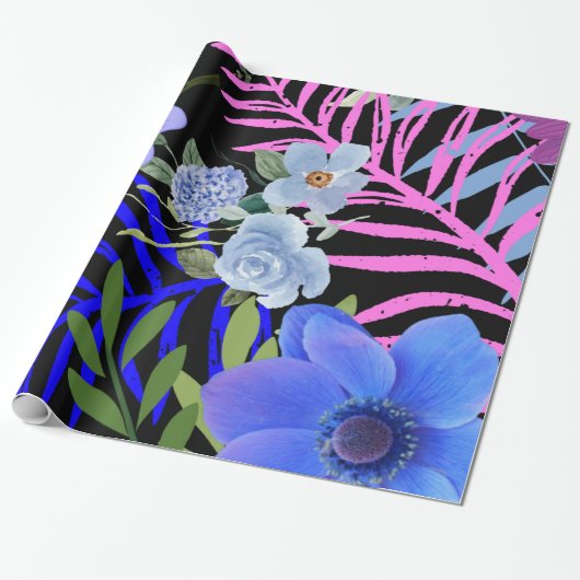 Kleurrijk Retro Bloemen Varen Botanisch Blad Cadeaupapier (Uitgerold)