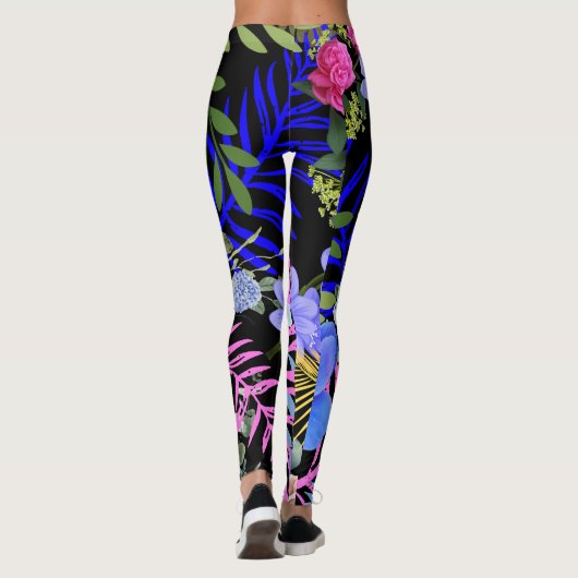 Kleurrijk Retro Bloemen Varen Botanisch Blad Leggings (Achterkant)