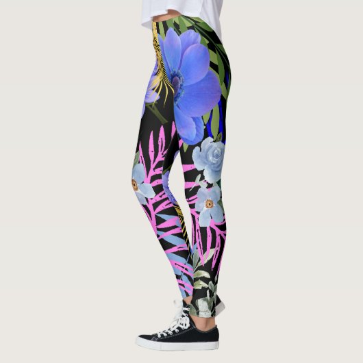 Kleurrijk Retro Bloemen Varen Botanisch Blad Leggings (Links)