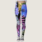 Kleurrijk Retro Bloemen Varen Botanisch Blad Leggings (Voorkant)