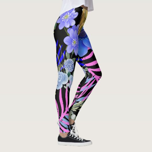 Kleurrijk Retro Bloemen Varen Botanisch Blad Leggings (Rechts)