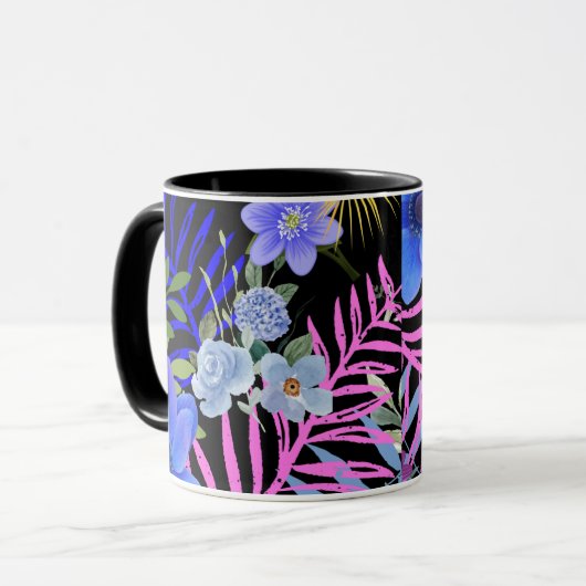 Kleurrijk Retro Bloemen Varen Botanisch Blad Mok (Voorkant links)