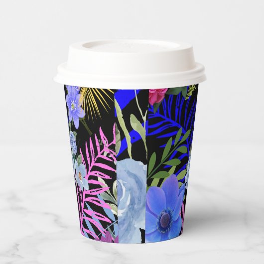 Kleurrijk Retro Bloemen Varen Botanisch Blad Papieren Bekers (Links)