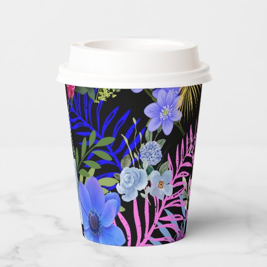 Kleurrijk Retro Bloemen Varen Botanisch Blad Papieren Bekers (Achterkant)