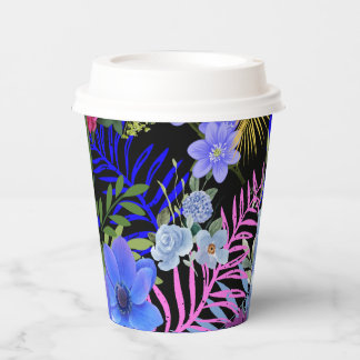 Kleurrijk Retro Bloemen Varen Botanisch Blad Papieren Bekers